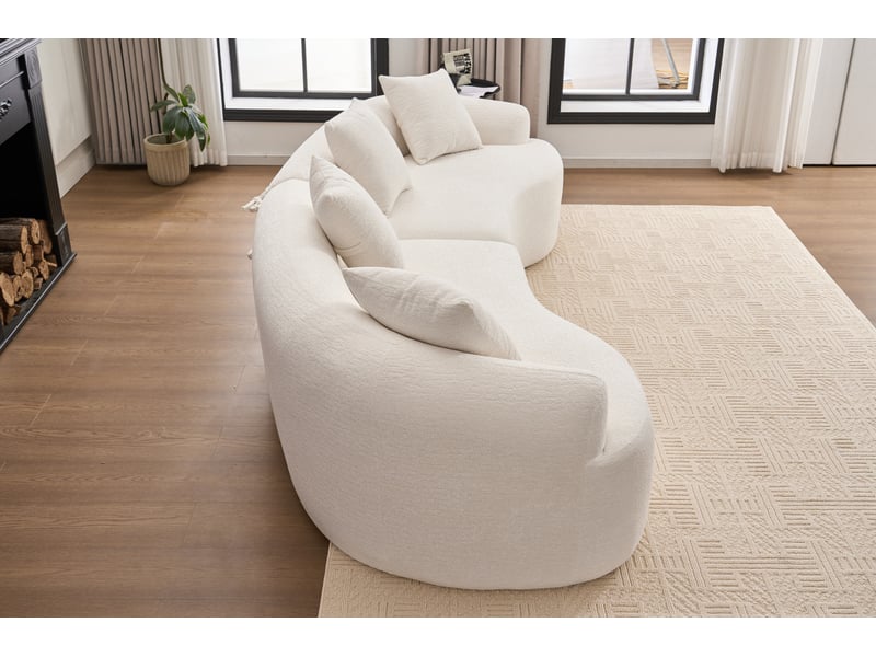 Canapé modulable incurvé 4 places en chenille blanc - Conforama E