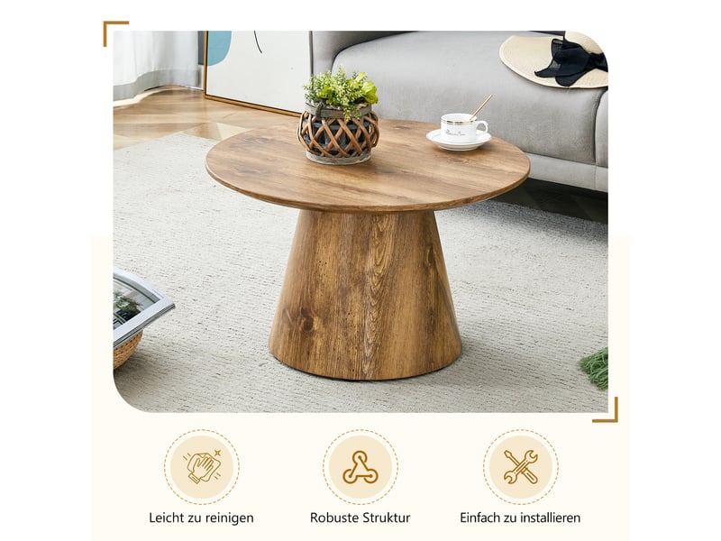 Table basse ronde en mdf pour salon, diamètre 60 cm, hauteur 35 cm, finition bois naturel  - Conforama C