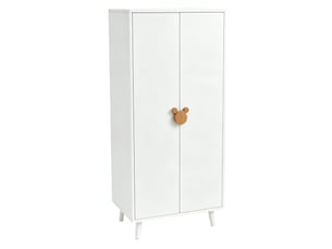 Armoire 2 portes avec penderie et 2 tiroirs, poignées fantaisie, pieds surélevés pour chambre d'enfant, blanc