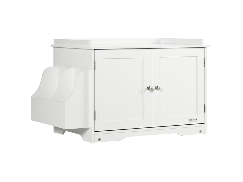  Meuble litière avec rangement 86x48x52 cm – blanc – entrée discrète, cloison réglable et double porte  - Conforama A