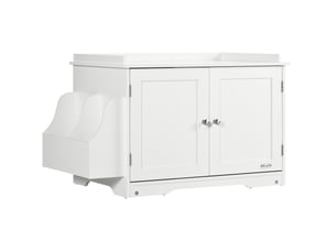 Meuble litière avec rangement 86x48x52 cm – blanc – entrée discrète, cloison réglable et double porte