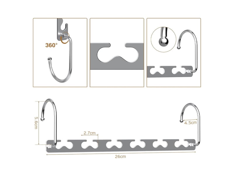  Crochets muraux cintres gain de place, organiseurs de placard antidérapants, cintres multi-usages, argentés, 6 pièces, gris XLH-ZLS-000837ZLS - Conforama B