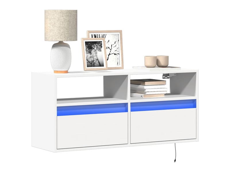 Meuble tv - banc tv - meuble de rangement mural avec lumières led blanc 100x31x45 cm - Conforama B