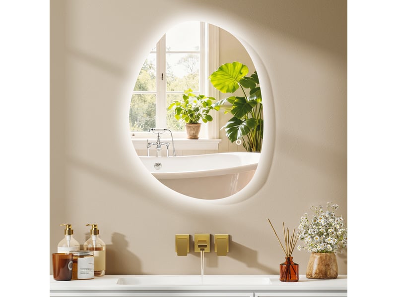  Miroir de salle de bain asymétrique avec led en verre trempé argenté 70x50 cm  - Conforama B