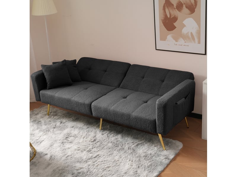  Canapé-lit modenvie 2 places convertible en tissu bouclette gris foncé 175 x 64 x 72 cm  - Conforama E