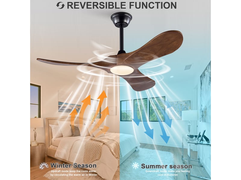  Ventilateur de plafond 106 cm éclairage led 3 pales bois massif noyer et noir réversible 6 vitesses télécommande  - Conforama C