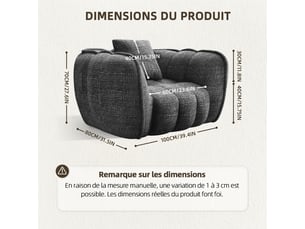 Lexzurn fauteuil fixe, pouf pour adulte,avec coussin,conception ergonomique,profondeur d'assise accrue 60 cm,adapté à de nombreux contextes,base antidérapante