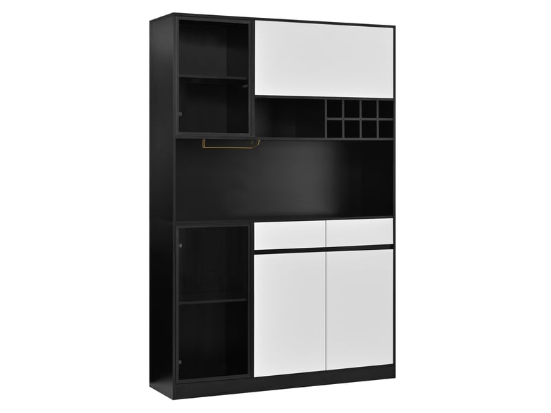  Buffet haut avec led et porte-verres 120x35x180 cm en mdf noir et blanc  - Conforama R