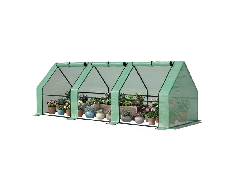  Serre tunnel de jardin en polyéthylène pour plantes et fleurs, avec bords surélevés et portes à charnières, 270 x 90 x 90 cm, vert foncé  - Conforama B