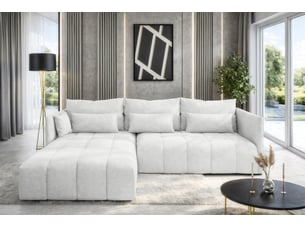 Canapé d'angle réversible convertible <strong>AX LIVING </strong> <strong>Cosmova</strong> 4 places Velours blanc avec coffre de rangement