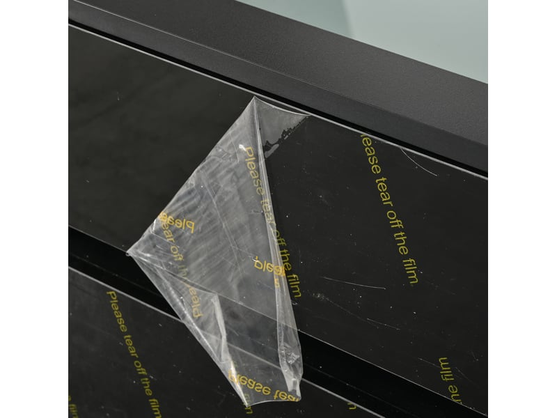  Table basse 100x50x40 cm en panneaux de particules et verre trempé avec 4 tiroirs et led noire chicfurn  - Conforama E
