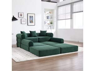 Canapé modulable,270x180x64 cm,4 places,velours côtelé,vert émeraude
