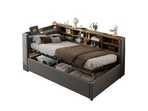 Lit coffre 90x200 cm DESVIAE coloris gris