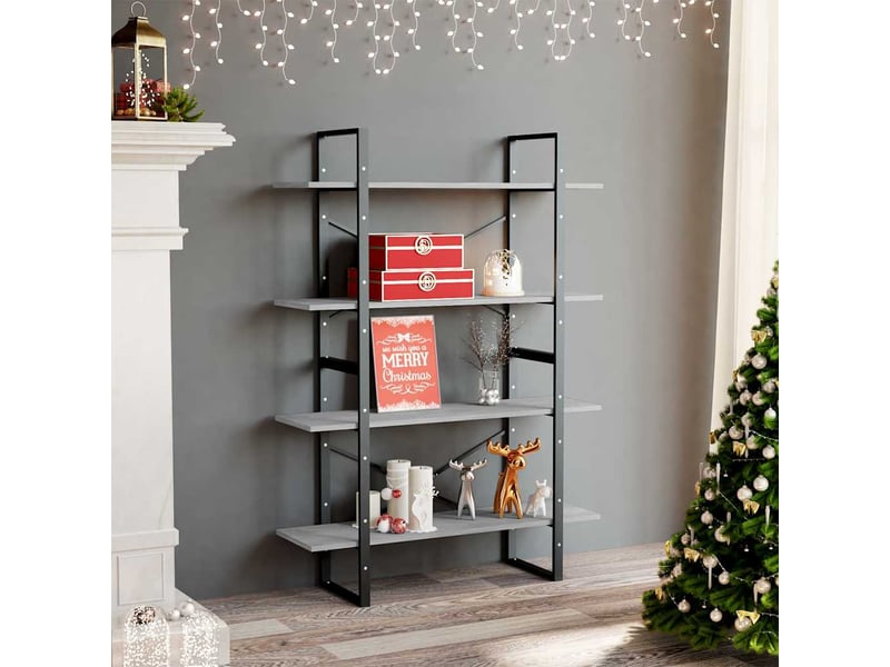  Bibliothèque à 4 niveaux, armoire à livres gris béton bois d'ingénierie  - Conforama B
