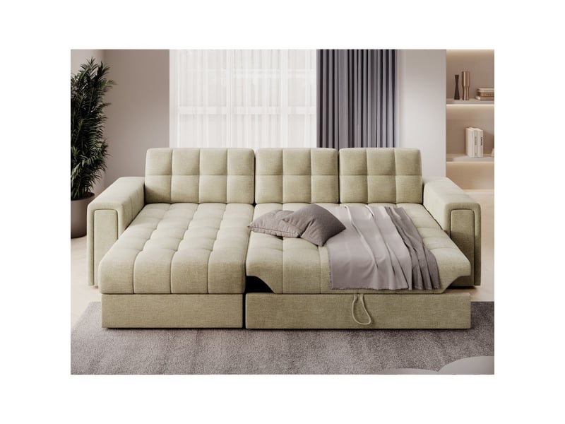  Canapé d'angle convertible kapitara beige réversible avec coffre de rangement  - Conforama B