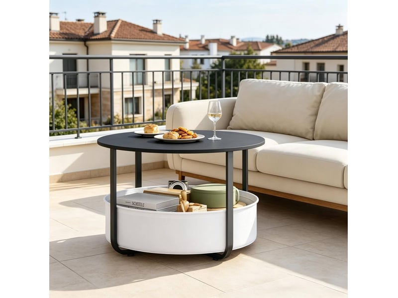  Table basse 80x80x50 cm, espace de rangement, panier de rangement, rangement salon, table basse salon, en métal, noir  - Conforama E