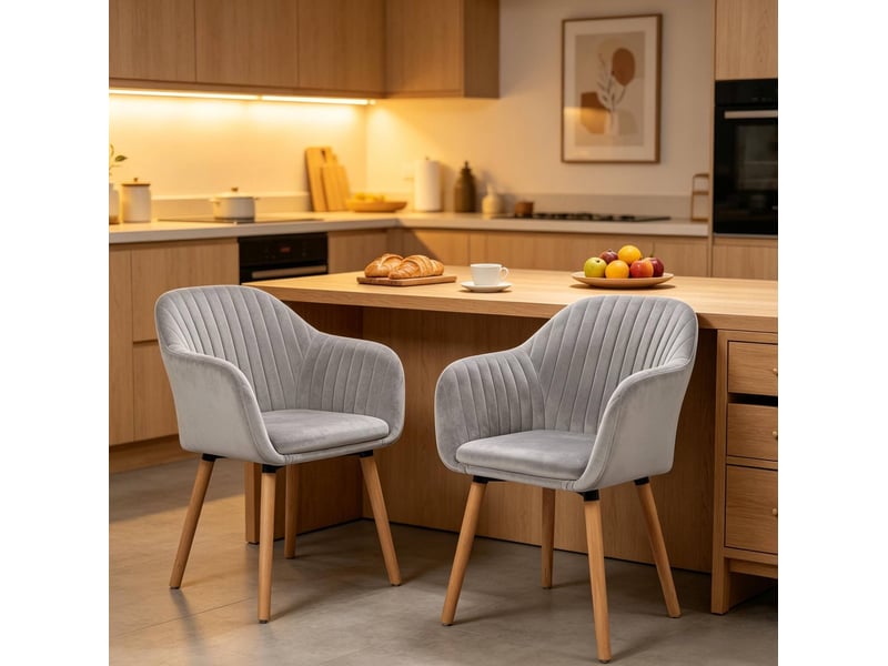  Lot de 2 chaises de salle à manger 50x42x81cm dossier confortable dotée d'accoudoirs en acier et bois gris clair  - Conforama D