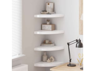 Lot de 4 étagères d'angle flottantes, étagères murales blanc brillant 35x35x3,8cm mdf cf42780