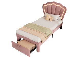 Lit simple 90x190 cm <strong>REDOM</strong>  <strong></strong> coloris rose