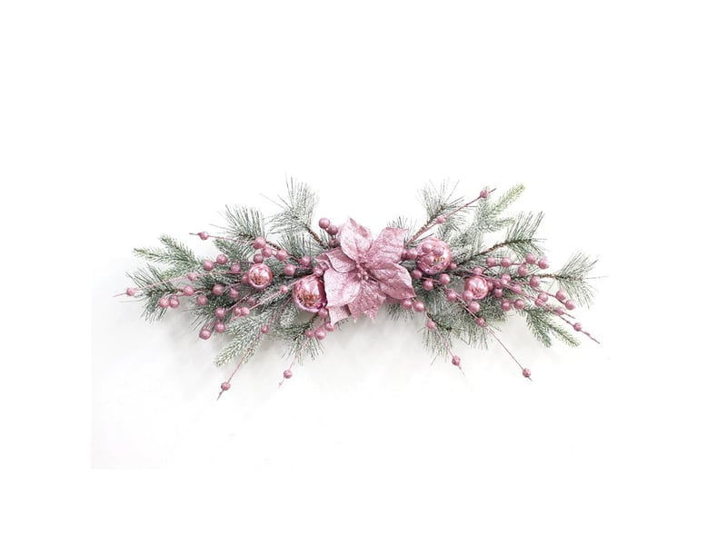  Couronne de noël rose vif 70cm, effet floqué enneigé – décoration de porte et intérieur  - Conforama A
