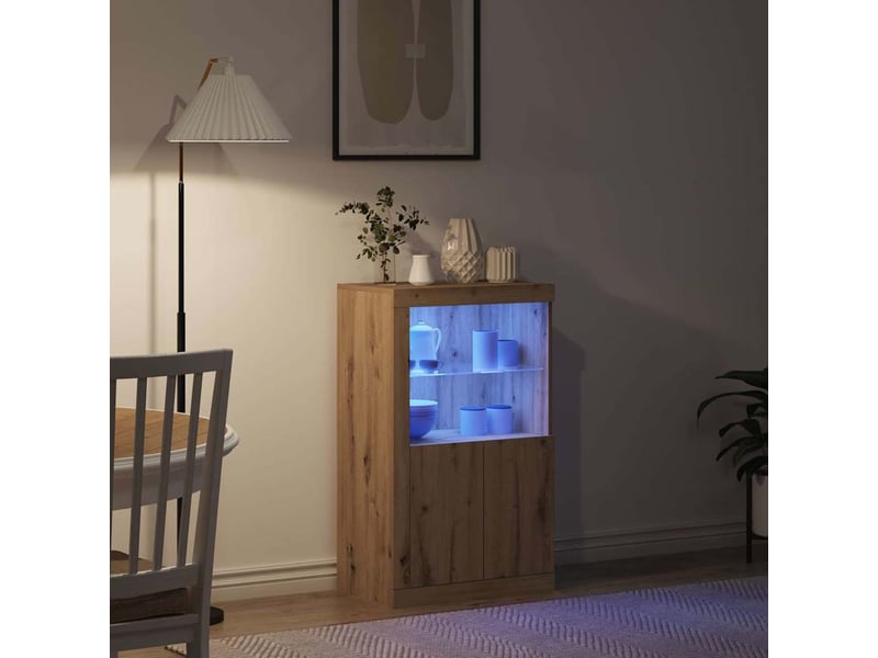  Buffet led, meuble de rangement salon 60,5 x 37 x 100 cm bois d'ingénierie chêne artisanal  - Conforama E