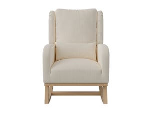 Fauteuil à bascule - 93 x 70 x 96 cm - beige - en tissu lin - chaise à bascule confortable avec coussin lombaire et pieds en bois