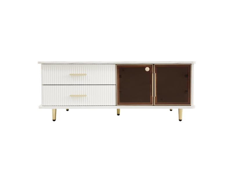 Ensemble meuble tv et table basse led blanc et doré verre trempé - Conforama W