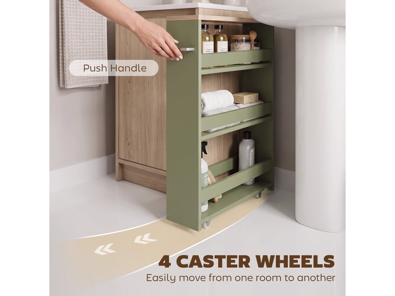  Chariot de rangement à 3 niveaux chariot de stockage étagère sur roulettes avec poignée - vert 48 x 15 x 80 cm  - Conforama E