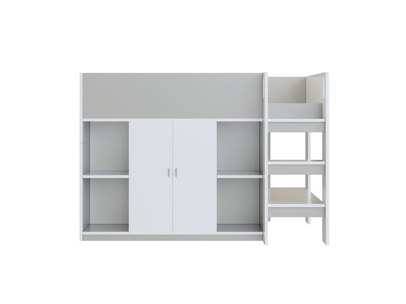 Lit mezzanine avec armoire et rangements, bois gris, 90x200 cm, échelle et étagères intégrées - Conforama A