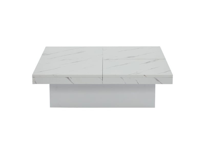 Table basse contemporaine carrée blanche 90x90 cm effet marbre, plateau coulissant, 4 tiroirs - design moderne - Conforama A