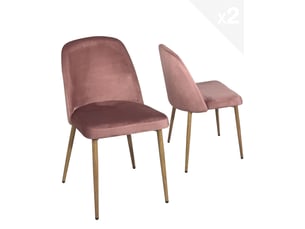 Lot de 2 chaises de salle à manger dima en velours rose avec pieds métal décor bois clair