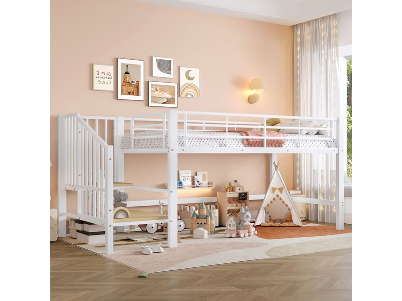  Lit mezzanine 90 x 200 cm escalier de rangement structure mi-hauteur finition blanche  - Conforama B