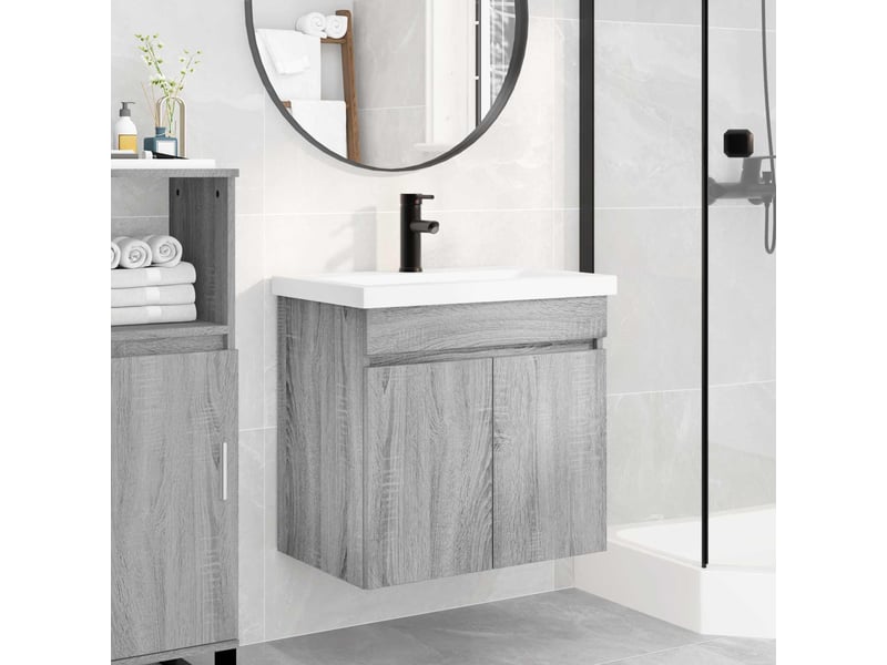  Meuble de rangement salle de bain avec robinet sonoma gris shl9704  - Conforama B