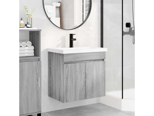 Meuble de rangement salle de bain avec robinet sonoma gris shl9704