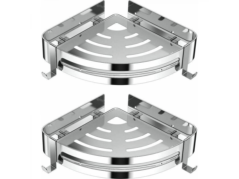 Support d'angle de douche, support de salle de bain sans perçage en acier inoxydable avec 4 crochets-2 pièces (argent) - Conforama E