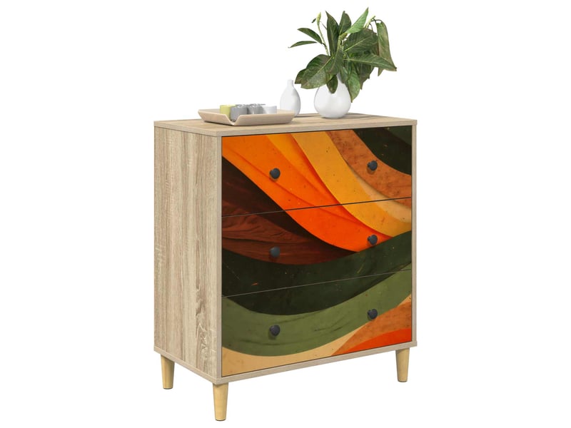  Commode chambre, meuble de rangement bonn impression vagues rétro 66 x 36,5 x 75 cm sonoma  - Conforama C