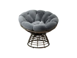 Fauteuil papasan rond gris pivotant 360° 92 cm, acier et rotin pe, assise rembourrée confortable intérieur et extérieur