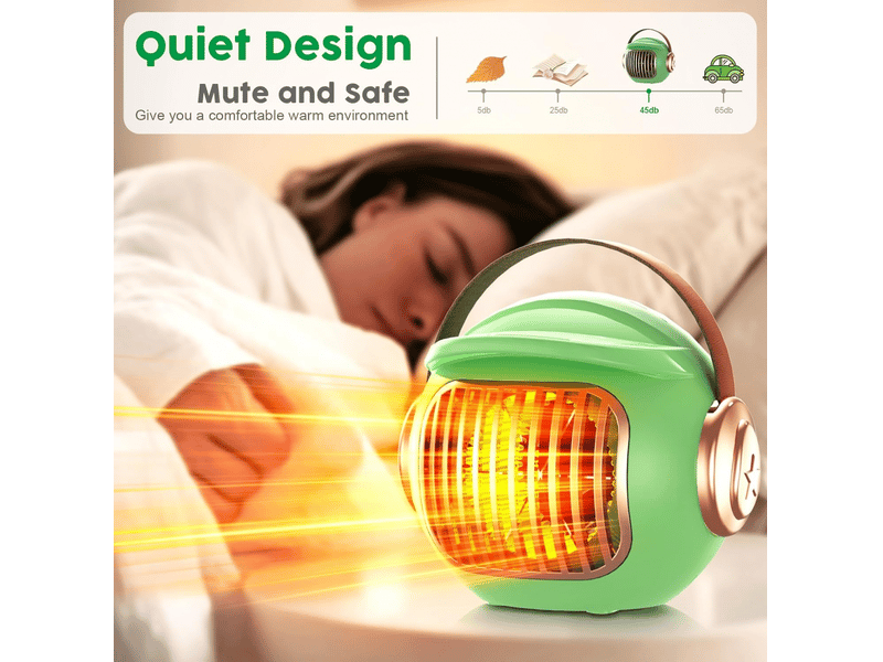  Chauffage portable avec protection contre la surchauffe et le basculement, chauffage rapide et silencieux en hiver, chambre à coucher, vert  - Conforama B