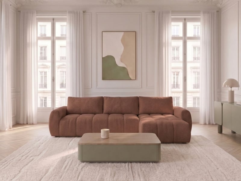  Bobochic canapé d'angle réversible convertible coffre fuji ouverture express tissu chiné rouge  réversible FUJI - Conforama B