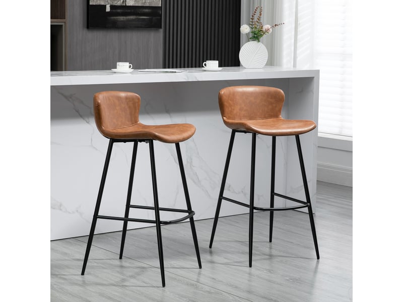  Lot de 2 tabourets de bar hauts avec dossier rembourré en polyuréthane, capacité de charge de 120 kg, pour bar, salon, salle à manger, marron  - Conforama D