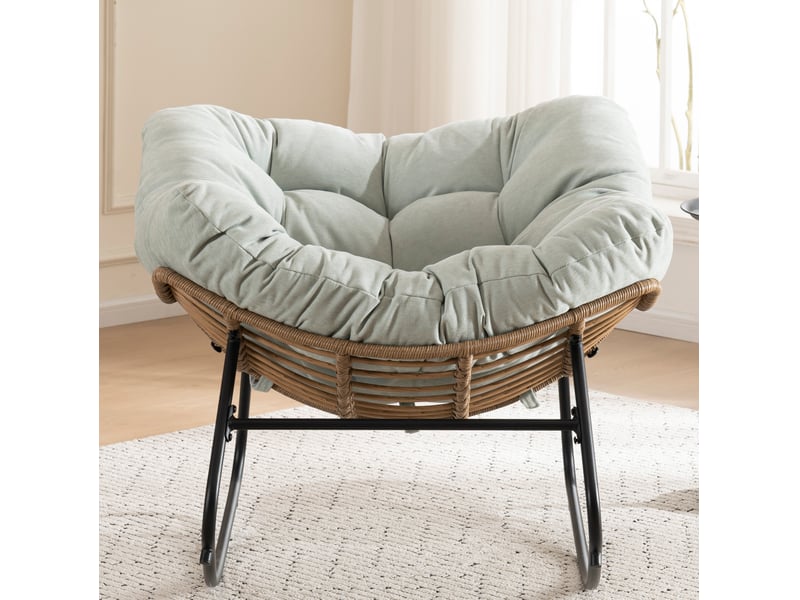  Fauteuil à bascule modenvie en chenille bleu clair 95 x 107 x 83 cm  - Conforama B