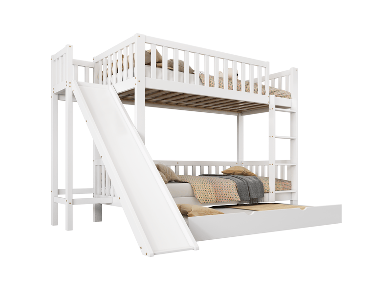  Lit superposé enfant avec lit gigogne, toboggan et échelle, blanc, 90 x 200190 cm  - Conforama A