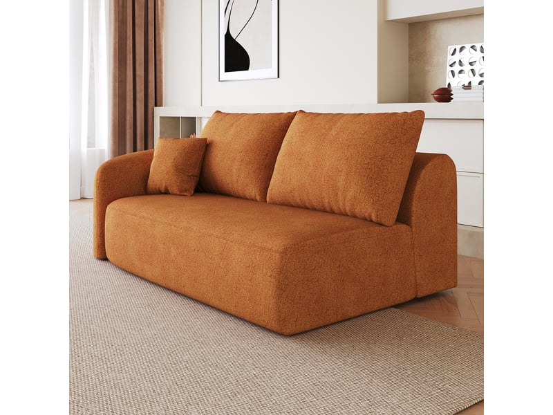  Canapé 2 places orange en tissu chenille avec mousse haute résilience, longueur de 160 cm, sans montage requis pour le salon  - Conforama D