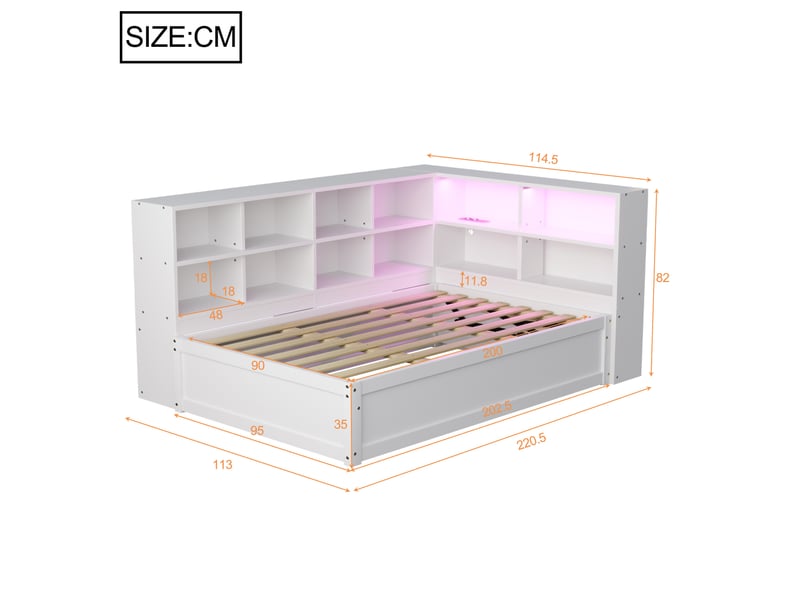  Modenvie lit banquette 90x200 cm - avec rangements et prise intégrée, avec télécommande - blanc  - Conforama C