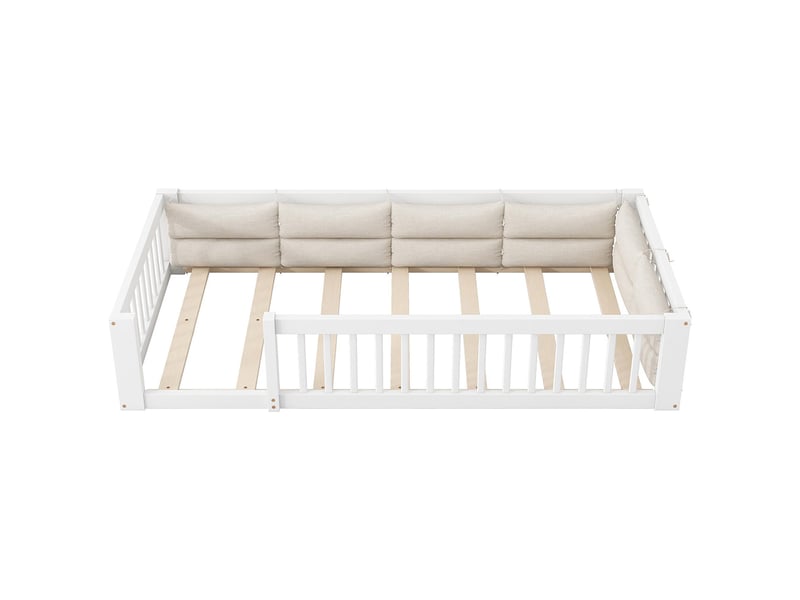 Lit enfant 90x200 barrières latérales coussins blanc  - Conforama A