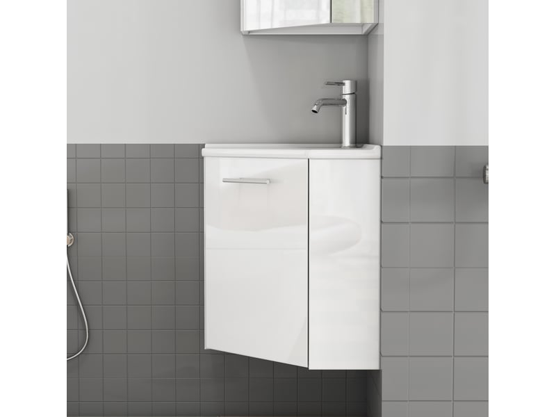 Meuble sous vasque d’angle avec vasque en céramique, 1 porte amortie, blanc, salle de bain 39,80 × 24,80 × 40 cm - Conforama D