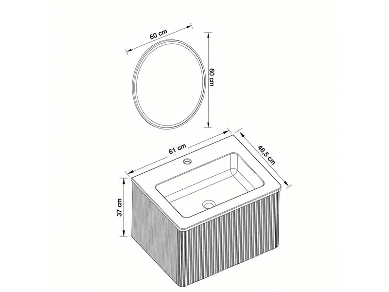  Ensemble meuble vasque suspendu 60 cm avec miroir rond led, finition chêne  - Conforama C