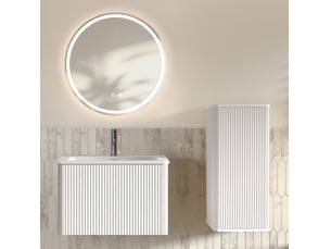 Meuble sous vasque avec vasque et miroir rond led antibuée avec colonne suspendue pour salle de bain moderne blanc