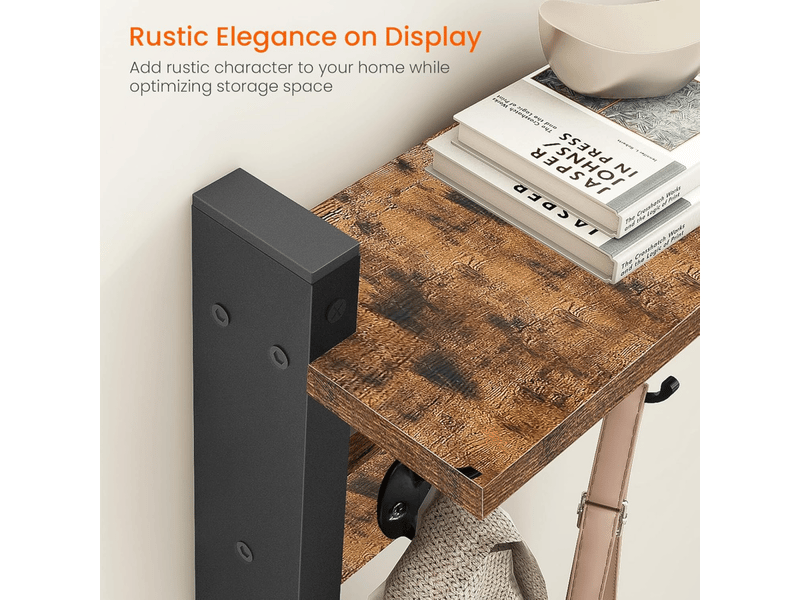 Porte-manteau mural rustique avec étagère, crochets muraux solides pour entrée, porte-chapeaux, sacs et vestes, idéal pour salon ou salle de bain - Conforama E