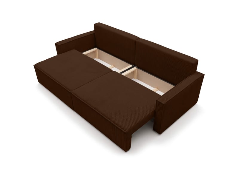  Farah - canapé droit 3 places convertible accoudoirs slim en velours cotelé  - Conforama D
